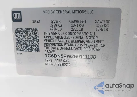 2024 Cadillac Ct5 Premium Luxury z USA, uszkodzony, nr VIN 1G6DN5RW2R0111138